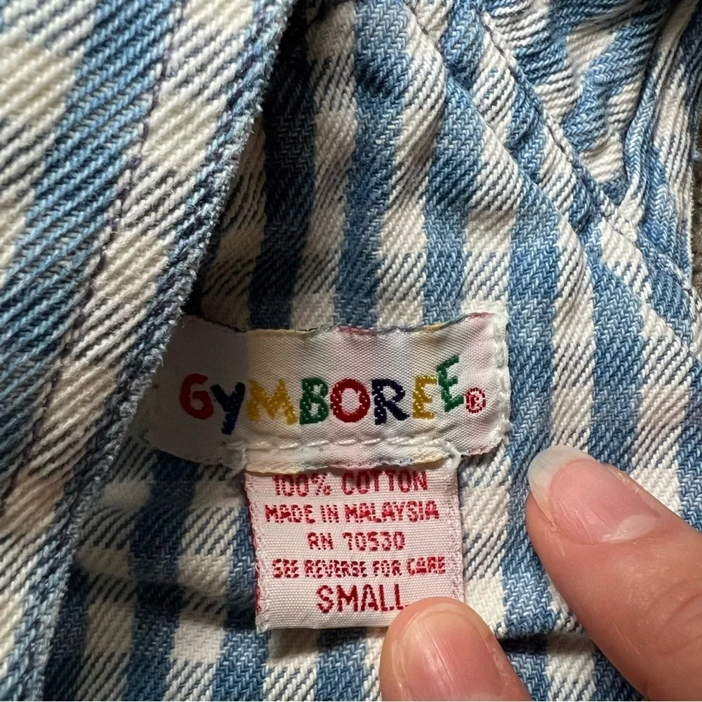 Gymboree Vintage 2T-3T Small 1970 Sports Blue/White Check Shortalls Baseball